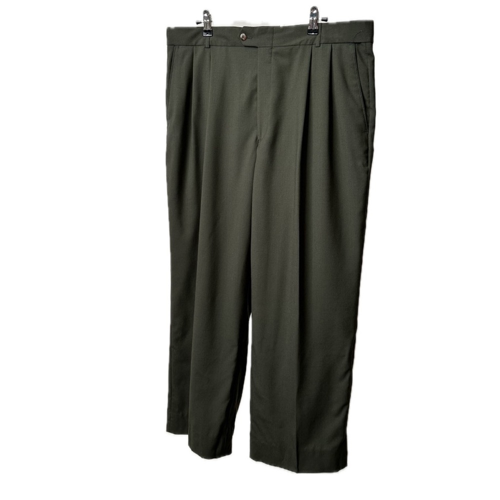 ALFANI Classic Green Loose Fit Trouser Pants Slacks 100% Pure Virgin Wool -36